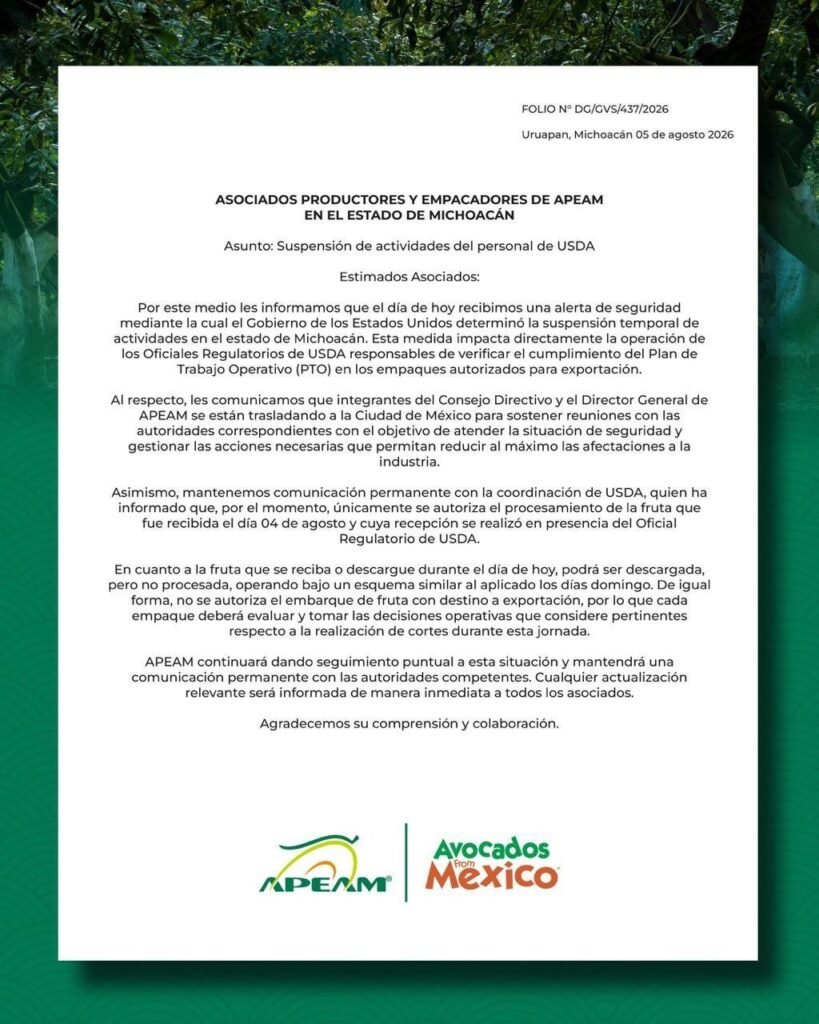Aguacate Michoacán exportación APEAM